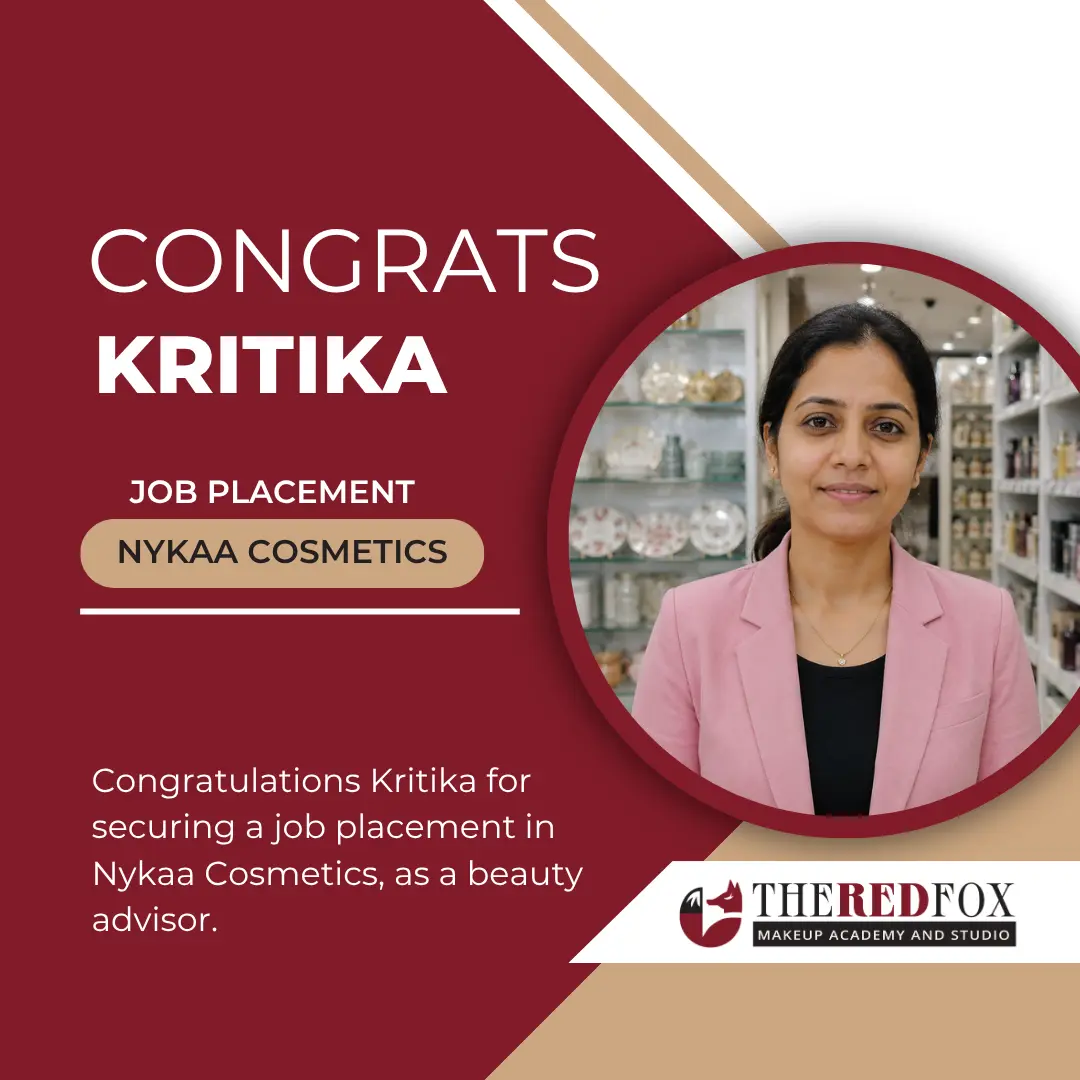 Red Fox Academy graduate working at a premium cosmetics brand counter